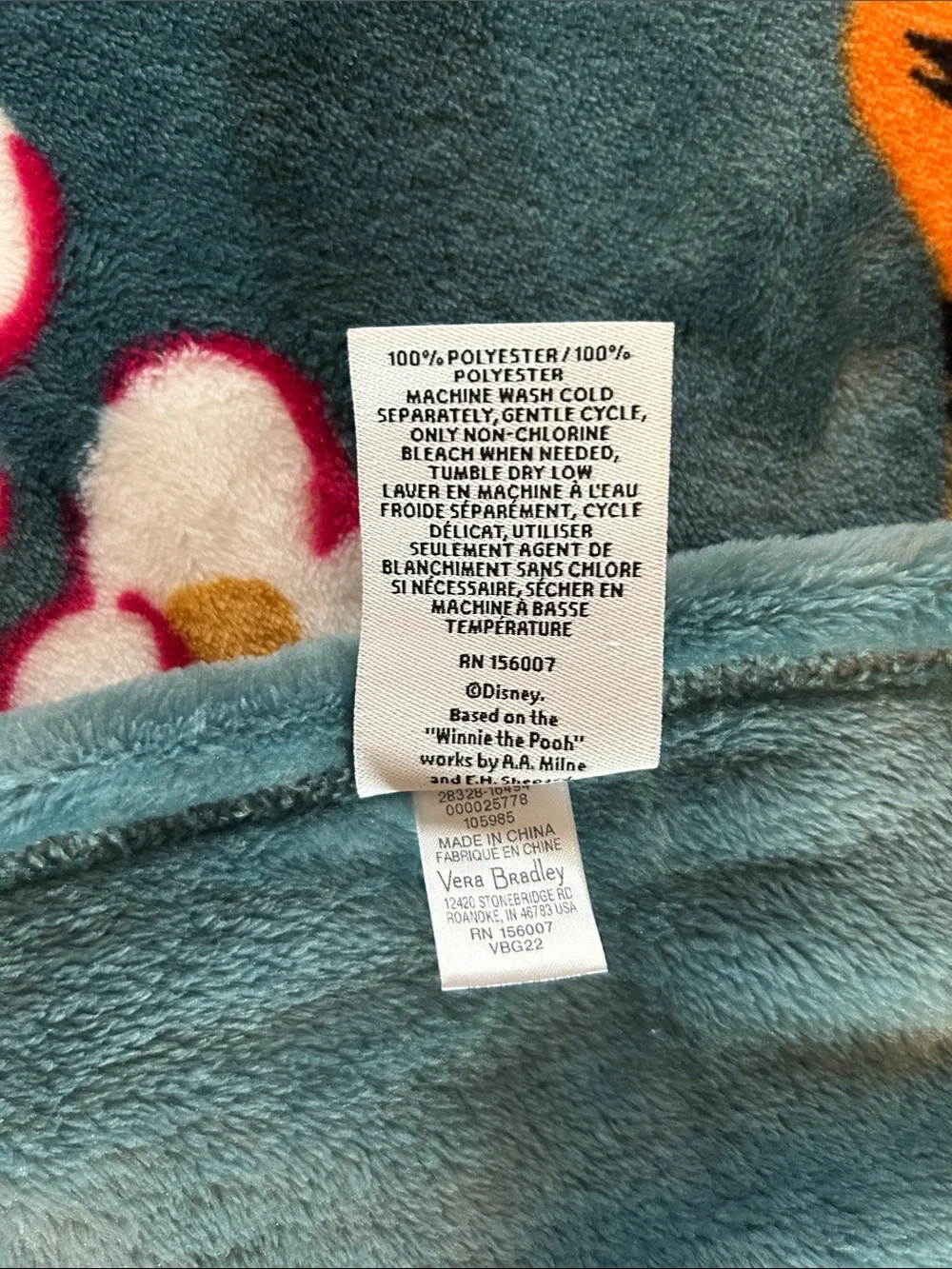 Vera Bradley Teal Floral Winnie the Pooh Throw Blanket 80”x50”